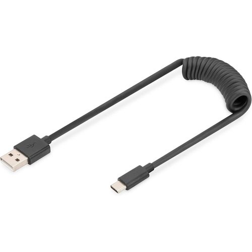 Hamiltion-Câble Spiralé Usb 2.0-Usb-A Vers Usb-C-480 Mbps-Power Delivery 60W-1M-Noir