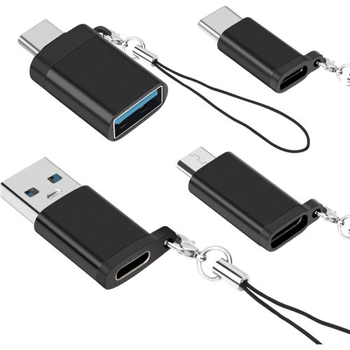 Hamiltion-Adaptateur Usb C Vers Usb 3.0, Adaptateur Usb C Femelle Vers Usb Mâle, Adaptateur Usb C Vers Micro Usb, Adaptateur Micro Usb (Femelle) Vers Usb C (Mâle) Avec Lanière (4 Paquets)