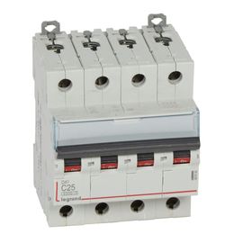 Hamiltion-407930E Interrupteur Automatique Magnétique Thermique 4P, 25A, Courbe C, 10 Ka, 4 Module, Dx3