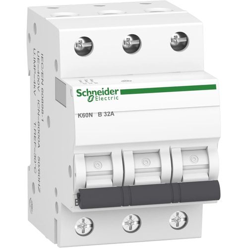 Hamiltion-Schneider A9K01332 Disjoncteur K60N 3P, 32A, B Caractéristiques, 6 Ka, Blanc