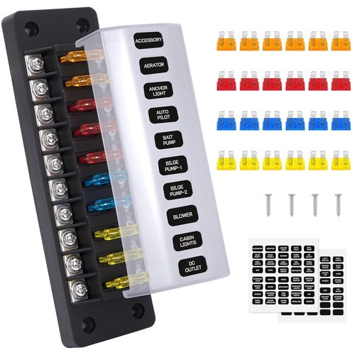 Hamiltion-Boîte Fusibles 10 Voies Porte Fusible 12v Boite Fusible Voiture Avec 24 Fusibles Et Autocollants Pour Automobile Bateau Fourgonnette