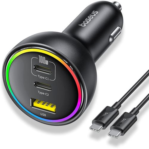 Hamiltion-152.5w Allume Cigare Usb C, 3 Ports Rgb Chargeur Voiture Rapide Avec Câble Usb C De 100w, Chargeur Allume Cigare Pour Macbook Pro/Air, Iphone 16/15/14/13, Samsung S24/S23, Ipad, Airpods, Et