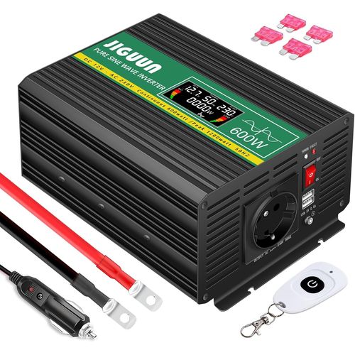 Hamiltion-600w Convertisseur De Tension Pur Sinus 12v 220v Inverter Avec Prise Eu Et 2 Sorties Usb 2,4a¿Commande Sans Fil Et Écran Lcd Puissance De Crête 1200w
