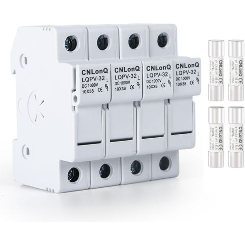 Hamiltion-Porte Fusible Solaire Pv Dc1000V Fusibles Photovoltaïques Rt18-32X 1P Fusibles Pv 10X38Mm (4 X Porte-Fusibles Photovoltaïque Sans Lumière + 4 X Fusibles 15A), Montage Sur Rail Din 35 Mm