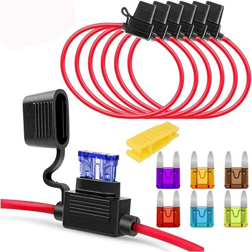 Hamiltion-6pcs Dc 32v 20a 16awg Porte Fusibles Lame Enfichable Etanche Avec Fil,Add-A-Circuit Pour Camion Voiture,Avec 6pcs De Fusible À Lame Petit(3a/5a/7.5a/10a/15a/20a)