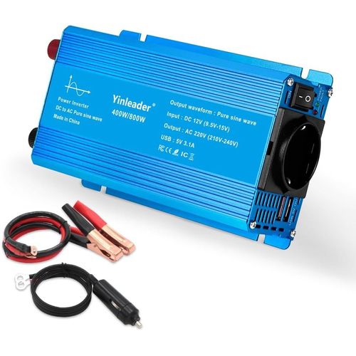 Hamiltion-Sinus Pur Onduleur 400w / 800w Convertisseur De Tension12v Dc À 230v Ac Avec 1 Prise De Courant Et 2 Usb