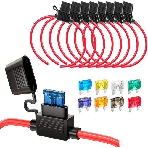 Hamiltion-8pcs Etanche Porte-Fusibles Petit Avec 12awg Fil, 32v 30a Add-A-Circuit Pour Camion Voiture, Avec 8pcs De Fusible À Lame Petit (3a/5a/7.5a/10a/15a/20a/25a/30a) + Extracteur De Fusible