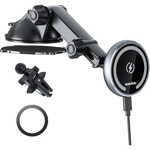 Hamiltion-Chargeur De Voiture Magnétique Sans Fil À Charge Rapide Pour Support De Voiture Magsafe Iphone 14, 13, 12, Pro, Pro Max, Mini,Alignement Automatique (Coque En Aluminium),Dissipation De La C