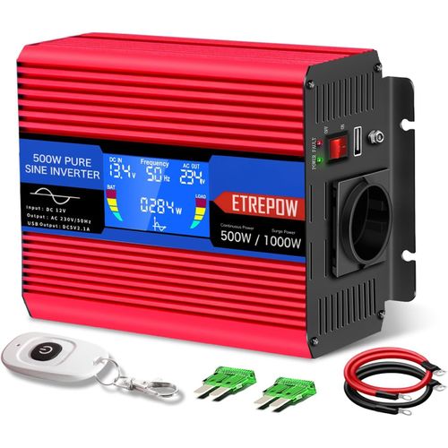 Hamiltion-500w Convertisseur 12v 220v Pur Sinus Transformateur -1 Prise Eu De Courant Alternatif,2 Port Usb,Télécommande Sans Fil Et Écran Lcd, Pour Voiture, Camping, Voyage