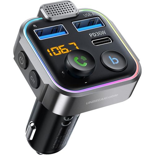 Hamiltion-Transmetteur Fm Bluetooth 5.0 Pour Voiture, Chargeur Allume-Cigare Qc 3.0 + Pd 20 W Type-C, Lecteur Usb Radio Fm Sans Fil Avec Fonction Basses, Kit Mains Libres, Compatible Clés Usb -Gris