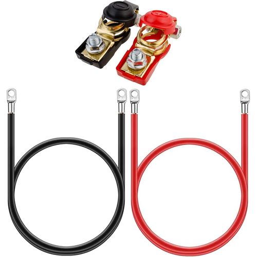 Hamiltion-2 Pièces Onduleur Batterie Câble, Câble D'allumage Câble De Batterie Câble En Cuivre Câbles De Batterie Connecteur De Câble Avec ?illets 5awg 16mm² 50cm Rouge Et Noir +1 Pair Cosse Batterie