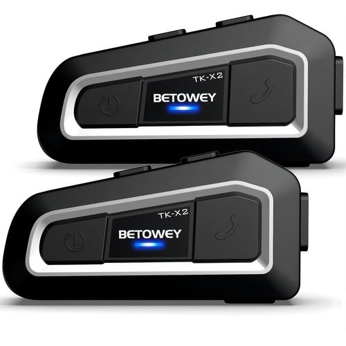 Hamiltion-Intercom Moto Duo Pour 2 Casques Tk-X2 Kit Main Libre Oreillette Bluetooth Pour Casque Moto, Avec Radio Fm, Suppression Bruit, Communication Système Pour Moto/Atv/Motoneige (2 Pièce)
