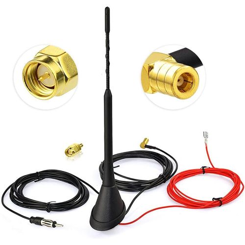 Hamiltion-Antenne Voiture Dab Antenne Fm Radio Numérique Fm/Am Combo Smb/Sma Mâle À Din Mâle Adaptateur Autoradio Antenne Splitter Véhicule Montage Toit Amplificateur De Signal 500cm 16.4ft 23cm Rod