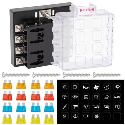Hamiltion-Boîte Fusibles 12v Porte Fusible 8 Voies Boite Fusible Voiture Avec 16 Fusibles Et Autocollants Pour Automobile Fourgonnette Bateau