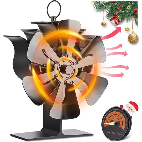 Hamiltion-Ventilateur De Poêle À Bois, 6 Pales Ventilateur De Cheminée Avec Thermomètre, Alimenté Par La Chaleur, Silencieux À Circulation D'Air Chaud Pour Poêle À Bois/Poêle À Bûches