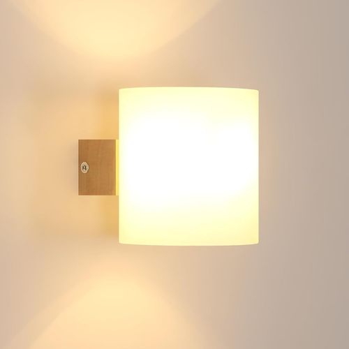Hamiltion-Applique Murale Intérieure Bois E27, Moderne Lampe Murale Chambre Design, Luminaire Murale Abat-Jour En Verre Pour Cuisine, Salon, Couloir, Café Décoration(Sans Ampoule)