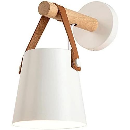 Hamiltion-E27 Moderne Applique Murale Métal Style En Fer Forgé Bois Ceinture Applique Murale Creative Nordique Eclairage Suspension Luminaire (Blanc)