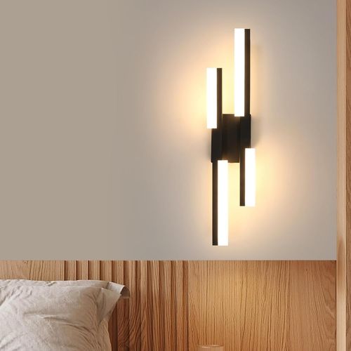 Hamiltion-Applique Murale Intérieure Led, 12W 1350Lm Moderne Lampe Murale Noir, Éclairage Acrylique Luminaire Mural Design Lignes Parallèles Pour Chambre, Salon, Couloir, Escalier, 3000K Lumière Chau