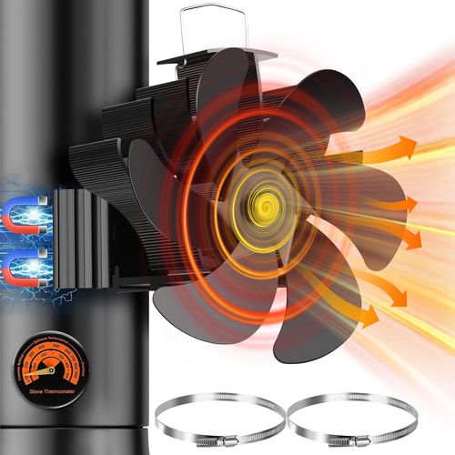 Hamiltion-Ventilateur De Poêle Magnétique - Répartition Uniforme De La Chaleur & Économie D'Énergie, Ventilateur Silencieux À 6 Pales Sans Électricité Avec Thermomètre Et Anneau De Rechange