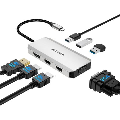 Hamiltion-Adaptateur Usb C À Double Hdmi 4K 60Hz, Station D'Accueil Usb C 7 En 1 Avec 2 Hub Hdmi Displayport Vga, Répartiteur Usb C 4 Écrans Étendus, Adaptateur Usb C Multiport Sur Macbook/Dell/Hp/Le