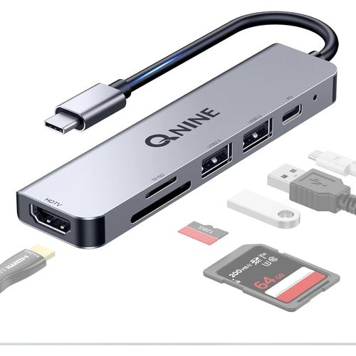 Hamiltion-Hub 6 En 1 Usb C 6 Ports En Aluminium Adaptateur Usb C Avec Hdmi 4K, Vga 1080P, Usb X 2, Carte Sd & Tf 100 W Pour Appareils Type-C