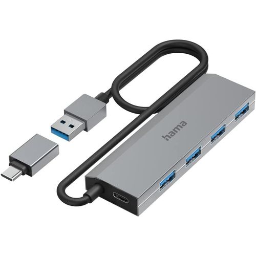 Hamiltion-Hub Usb, 4 Ports, Usb 3.2 Gen1, 5 Gbit/S, Adaptateur Usb-C Et Bloc Secteur, Garantie 10 Ans, Gris