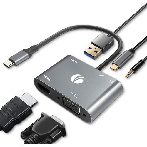 Hamiltion-Adaptateur Usb C Vers Hdmi Vag, Hub Usb C 5-En-1 Avec 100W Power Delivery, 4K Hdmi, 1080P Vga, Port Usb 3.0, Adaptateur Otg Compatible Avec Macbook Air, Ipad Pro, Dell Xps, Surface Pro