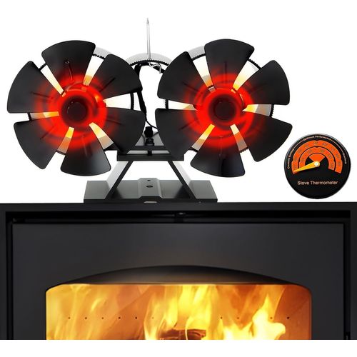 Hamiltion-Ventilateur Poele À Bois, Ventilateur De Poêle Sans Électricité, 12 Pales, Fonctionnement Silencieux, Ventilateur De Poêle À Chaleur Double Tête, Pour Bois, Poêles À Bois, Cheminée, Poêles