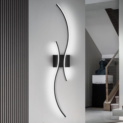 Hamiltion-Applique Murale Interieur Led 27 W Lampe Murale Moderne-80 Cm Noir Design Incurvé Éclairage Murale Pour Couloir Salon Chambre Escalier Cuisine, 6500 K Lumière Froide
