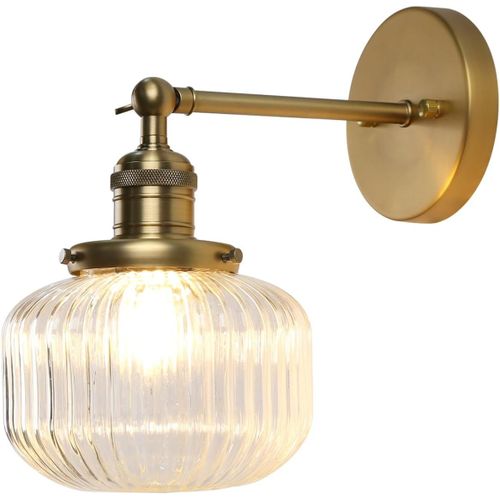 Hamiltion-Vintage Industriel Applique Murale E27 Luminaires Intérieur Abat-Jour En Verre Côtelé Ø16Cm Lampe Murale Pour Salon,Cuisine, Salle De Bain,Miroir (Antique)