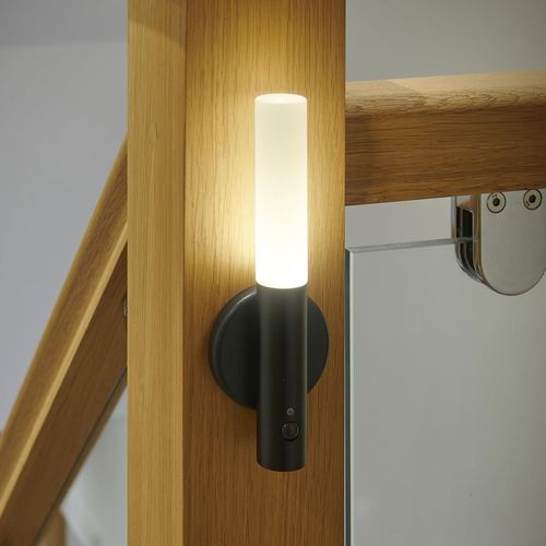 Hamiltion-Applique Murale Rechargeable Avec Détecteur De Mouvement Pir Sans Fil Et Batterie Automatique Pour Couloir, Escalier, Porche, Lampe De Nuit Intelligente En Métal Noir Ag714
