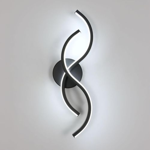 Hamiltion-Applique Murale Intérieure, Moderne Lampe Murale Noir, 15W Appliques Led Design Incurvée, Luminaire Murals En Acryliquel Pour Chambre, Salon, Couloir, Escalier, Blanc Froid 6500K