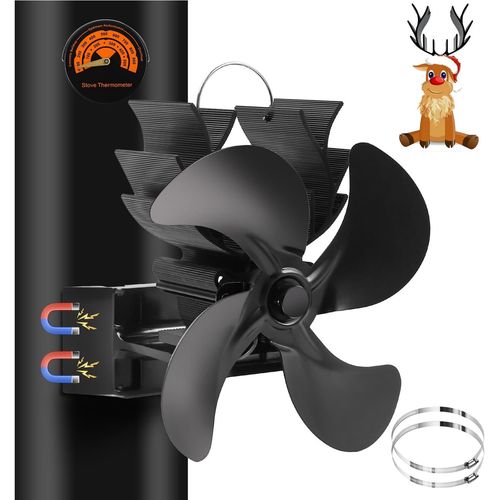 Hamiltion-Ventilateur De Poêle Magnétique À 4 Pales Avec Thermomètre Et Clip Réglable, Ventilateur De Cheminée Alimenté Par La Chaleur, Ventilateur De Cheminée Silencieux, Ventilateur À Suspendre