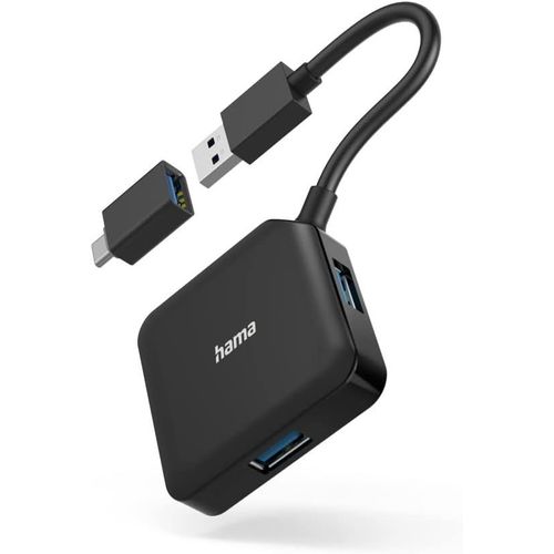 Hamiltion-Hub Usb, 4 Ports, Usb 3.2 Gen1, 5 Gbit/S, Avec Adaptateur Usb-C, Métal, Noir