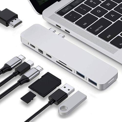Hamiltion-Pro 8 En 2 Hub 8 Ports Hdmi 4K Usb 3.0 Usb-C Mini Displayport Et Lecteur De Cartes Sd Et Micro Sd ¿ Argenté