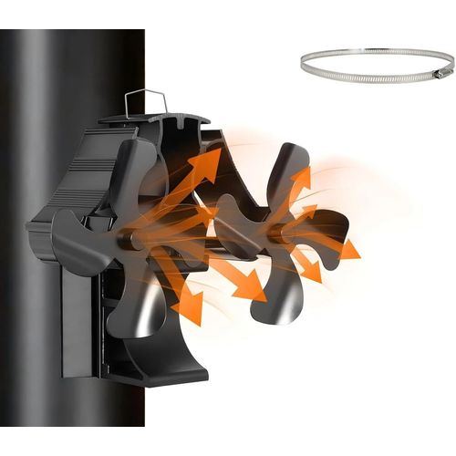 Hamiltion-Ventilateur De Poêle 3 En 1 - Magnétique - Silencieux - 8 Feuilles - 2 Moteurs - Sans Électricité - Pour Poêle À Bois/Cheminée/Tuyau De Poêle - Avec 1 Anneau De Rechange