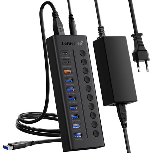 Hamiltion-Station D'Accueil Usb 10 En 1, 7 Ports Usb 3.0, 3 Ports De Charge Usb C/A Avec Commutateur D'Alimentation Indépendant Et Led Pour Macbook, Windows, Dell, Hp, Lenovo, Surface