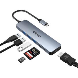 Hamiltion-Hub Usb, 6 En 1 Adaptateur Usb C De 4K Hdmi, 3 Usb 3.0, Lecteur De Carte Sd/Tf Dock Usb C Compatible Avec Macbook Pro/Air/Surface Pro 8 Et Autres Types D'Appareils C