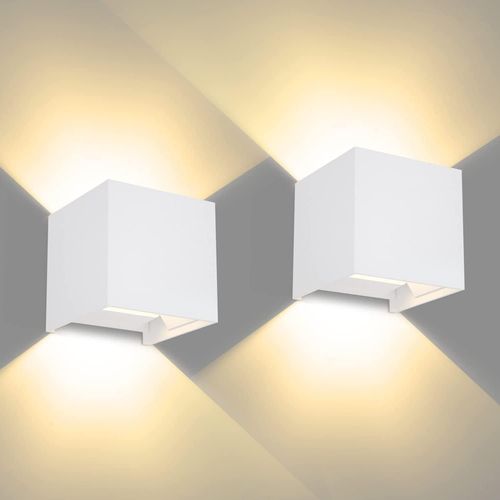 Hamiltion-Applique Murale Led Intérieure Extérieur Lampe Murale Etanche Ip65 Réglable Lampe Up Down Design 3000k, 12w Applique Murale Carrée Blanc 2 Packs Pour Chambre Salon Colonnade Jardin Escalier