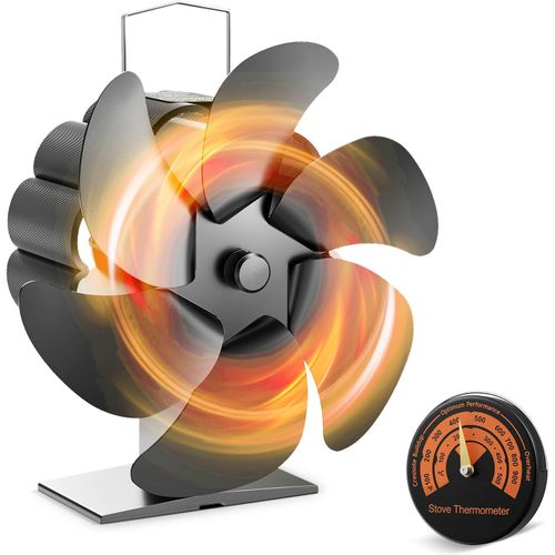 Hamiltion-Ventilateur Poele À Bois 6 Pales, Ventilateur De Cheminée Alimenté Par La Chaleur Avec Thermomètre, Fonctionnement Silencieux, Écologique Pour Poêle À Bois/Cheminée/Gaz/Bûches De Poêle