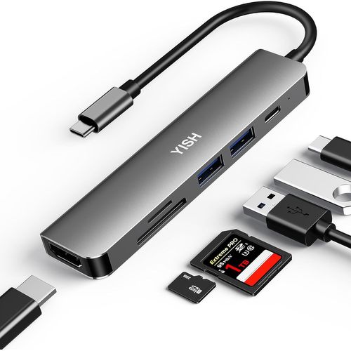 Hamiltion-Hub Usb C 6 Ports: Usb C Hub Avec Pd100W,4K Hdmi,2Xusb A,Lecteur De Carte Sd/Tf Pour Pc De Bureau, Ordinateur Portable, Clavier, Usb Disque, Disque Dur Mobile Gris