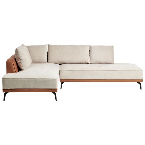 Canapé D'angle À Droite Modulable En Tissu Beige Et Marron Myken