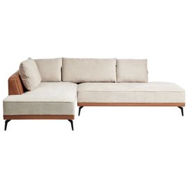 Canapé D'angle À Droite Modulable En Tissu Beige Et Marron Myken