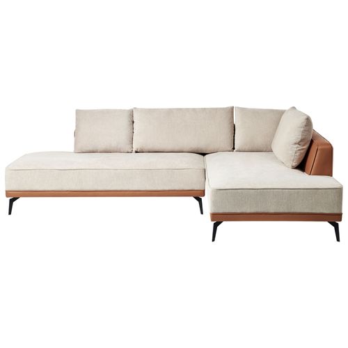 Canapé D'angle À Gauche Modulable En Tissu Beige Et Marron Myken