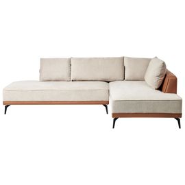 Canapé D'angle À Gauche Modulable En Tissu Beige Et Marron Myken