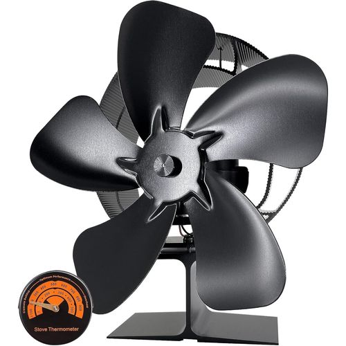 Hamiltion-Ventilateur De Poêle À Bois À 5 Pales - Sans Électricité - Avec Thermomètre - Silencieux - Distributeur D'Air Chaud Pour Bois/Bois De Chauffage