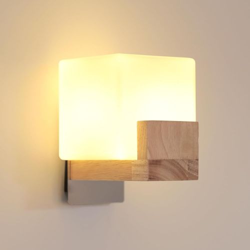 Hamiltion-Applique Murale Interieur, Moderne Lampe Murale En Bois Et Verre, Créative Carré Design Éclairage Mural Pour Chambre Salon Couloir Escalier-1 X Ampoule G9