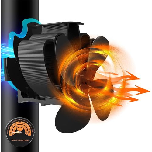 Hamiltion-Magnétiques Ventilateur Poele À Bois, Silencieux Ventilateur Cheminée Alimenté À La Chaleur 4 Pales Ventilateur De Poêle Avec Plaque De Déviation Modifiée Pour Cheminée Tuyau/Poêle À Granul