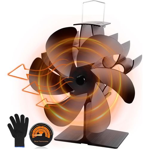 Hamiltion-Ventilateur Poele À Bois 6 Pales,Ventilateur De Poêle Avec Thermomètre Y Gants,Ventilateur Cheminée Alimenté Par La Chaleur Pour Poêle À Bois/Cheminée/Gaz/Bûches De Poêle.Cycle Silencieux.