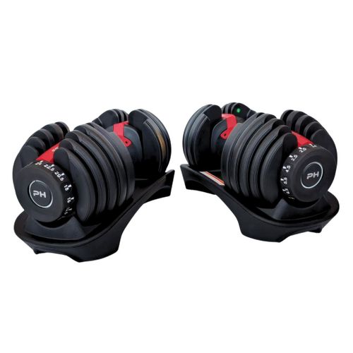 Ph Fitness Haltères Ajustables 24 Kg Rouge & Noir - Set De 2 - 15 Poids En 1 - Poignées Antidérapantes - Réglage Rapide - Dumbbell Pour Entraînement À Domicile